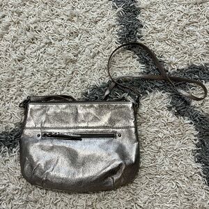 The Sak Oleta Leather Metallic Crossbody Shoulder Bag - Silver